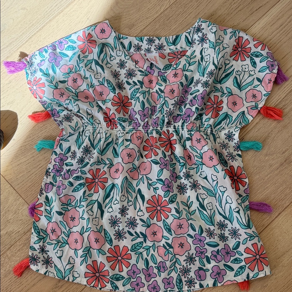 Floral girls swim coverup  with Multicolor Tassels